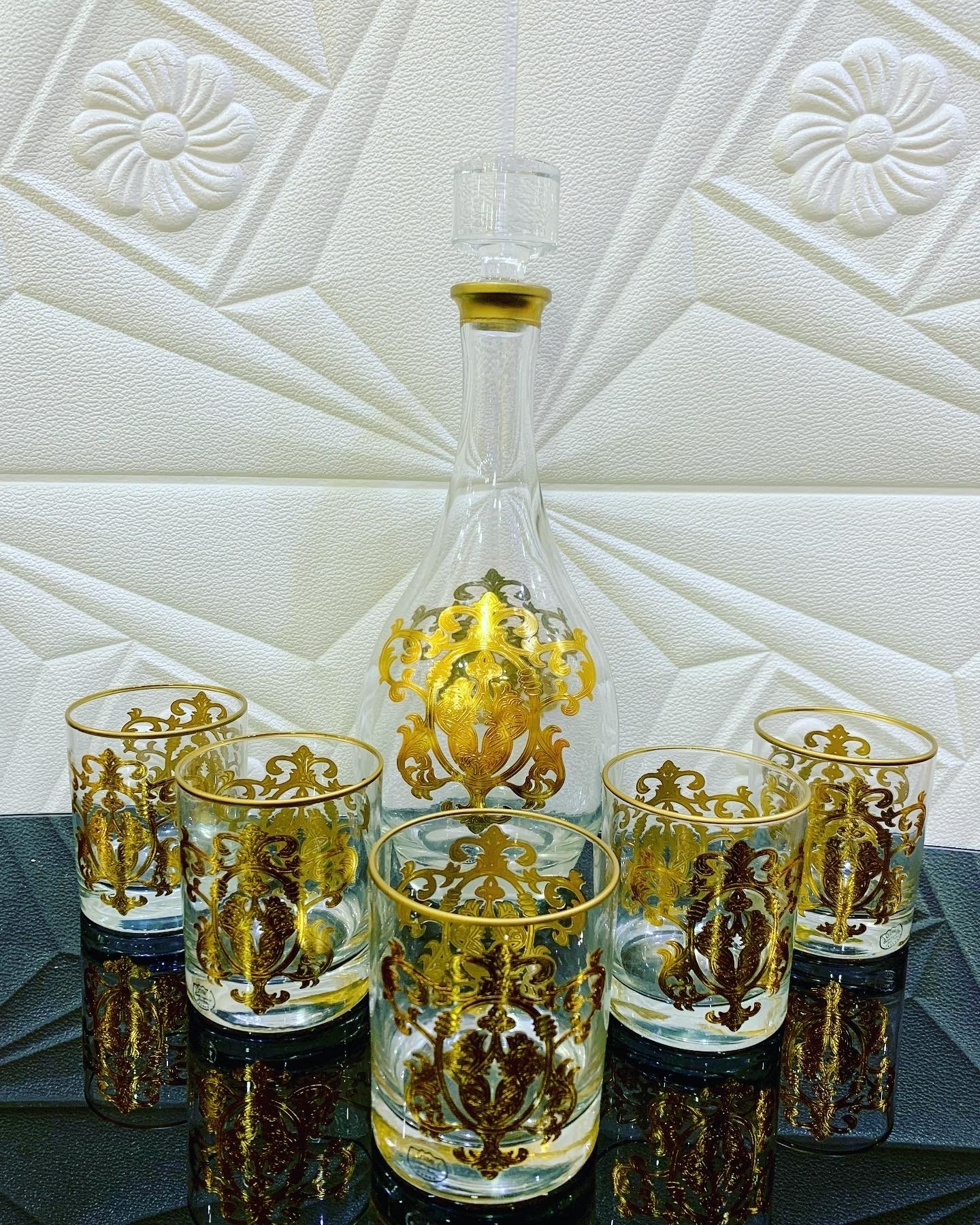 set de 6 verres avec bouteille sultana transparent doré