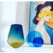 Vase en Verre Bleu ET JAUNE 20x20x28 cm